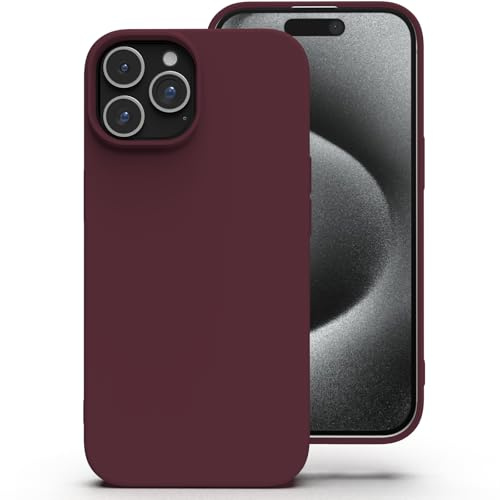 Zuvirelx Silikon Handyhülle für iPhone 15 Pro Hülle, Weiches Griff, Dünne, Minimalistisch, Stoßfest, rutschfest, Taschenpassend - Burgunderrot