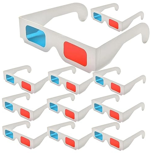 BESPORTBLE 10pezzi Occhiali in Carta Leggeri e Trasportabili Per Visione Film Anaglifi Rosso Blu Accessori Cinema e Teatro Per Condivisione Famiglia e Amici