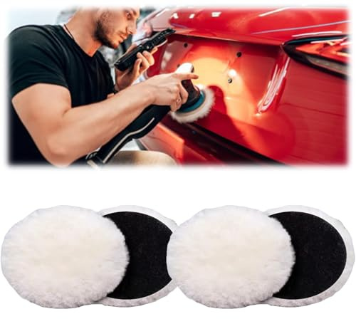 Polieraufsatz Kompatibel für Bosch Exzenterschleifer, 4pcs 125mm Lammwolle Polierscheiben Polierpads Polierhauben für Exzenterschleifer mit Klett für Auto, Autoscheinwerfer, Korkböden usw