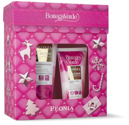 Bottega Verde - Cofanetto Regalo Peonia e Acido Ialuronico, con Bagnodoccia 200 ml e Crema Mani 75 ml, Vegano, Profumo Fiorito e Idratazione, Idea Regalo