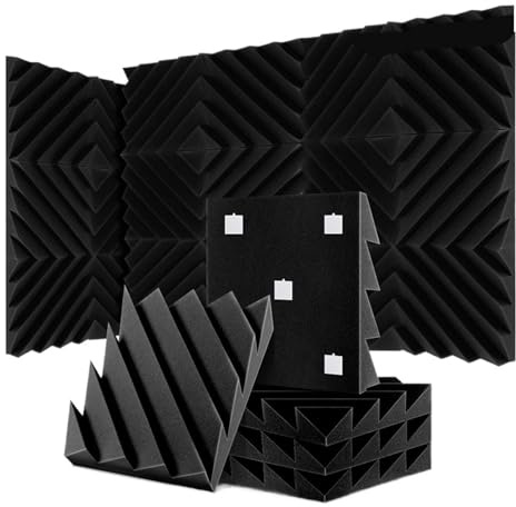 Sound Proofing Panels 12/24 Pcs Home Studio Acoustic Absorption Panel Groove Sound Absorber High Density 3d Decorative Wall Panels(LXC-Black,24 Pcs,High Density)