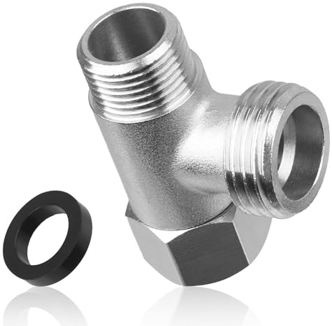 3 Wege Ventil T-Stück, Messing T-Anschlussstück 3/8 Gerade & 1/2 Seitlich Wasseranschluss Robuster T-Adapter mit Unterlegscheiben T-verbindungsstück für Sprayer Eckiges Ventil Dusche Arm Toiletten