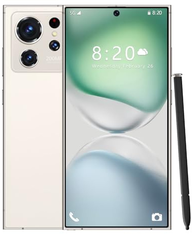 WMDMJT Smartphone S26 Ultra pour Enfants, Jeunes, Adultes et Seniors, Version Internationale, 5G, sans SIM, débloqué, 16 Go 1 to, écran 7,3 Pouces HD, 8 000 mAh, Reconnaissance faciale, GPS,White-1TB