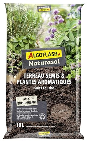 Algoflash Naturasol Terreau Semis et Plantes Aromatiques, sans Tourbe, Utilisable en Agriculture Biologique - 10 L