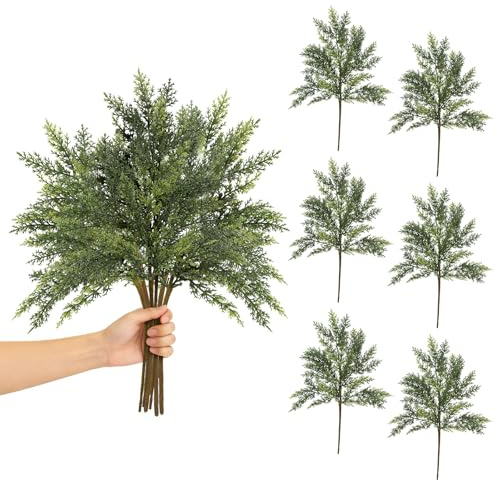 Lyxaof 6 Stück 45cm Künstliche Tannenzweige, Lang Weihnachten Norfolk-Kieferzweig wie Echt Kunststoff Kiefernblätter Gefälschte Kiefernnadel DIY Zubehör für Kranz Girlande Weihnachtsbaum Haus Garten