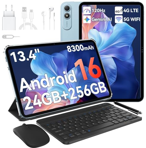 OSCAL Tablette Android 16, 13 Pounces Tablettes Tactile, Tablette avec Clavier, 24GO+256GO/2TO, Tablet Gaming, Gemini AI & Doke 5.0, 8300 mAh (18W), Stylo, 4G LTE, 5G Wi-FI/Widevine L1/Face ID, Bleu