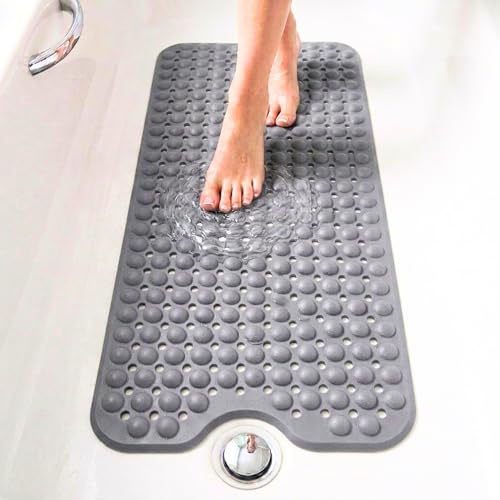 edihome, Alfombra Bañera Antideslizante, 100x40 cm, Alfombrilla Ducha, Burbujas con Ventosa sin BPA, Antibacterial, Resistente al Moho, Lavable a Máquina (Gris Claro, 100 x 40 cm)