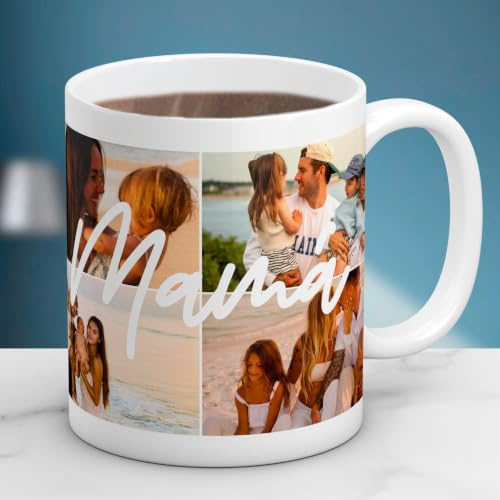 Cristal Plaque - Taza Cerámica Personalizada para Mamá con 4 Fotos y Mensaje “Mamá” | Taza Cerámica 325ml | Acabado Premium, Asa Ergonómica | Regalo Día de la Madre, Cumpleaños y Aniversario