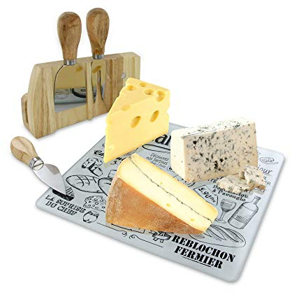COOK CONCEPT - KA1732 Plateau à Fromage avec 3 Ustensiles, Support Aimanté en Bois, INOX et Verre, Design Innovant, Dimensions H22 x 4 x 21 cm, Couleurs Beige Gris Noir