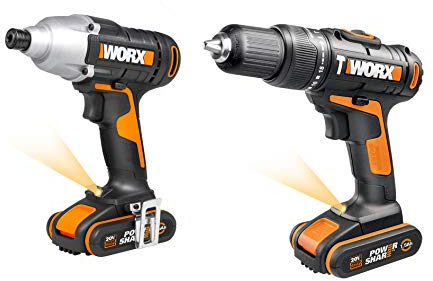 WORX WX938 18V (20V MAX) Impact Driver and Hammer Drill Twin Pack, Black