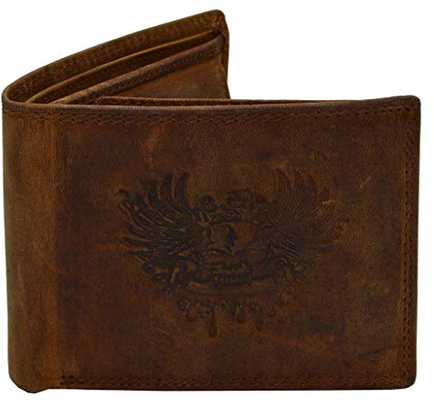 flevado Skull Vintage Leder Geldbeutel Portemonnaie mit Totenkopf Herren Biker Brieftasche (braun)