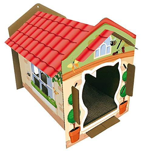 Croci Cassetta Villa Color - Rascador Para Gatos Adultos, Rascador De Cartón Con Caseta, Para Gatos Grandes Y Pequeños, 42 X 35 X 50 Cm