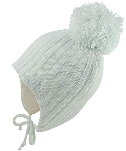 Pesci Baby Hut Bommelmützen mit Ohrenklappen und Kinnbändern Winter-Strickmütze Jungen Mädchen Warm 2.2 Tog, Grau, 3-6 Monate