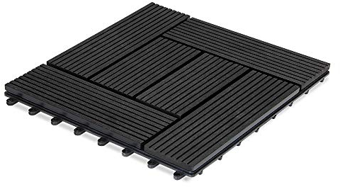 Deuba Baldosa Madera Suelo WPC Antideslizante Interior Exterior Terraza Balcón Jardín Mosaico Antracita 30x30cm