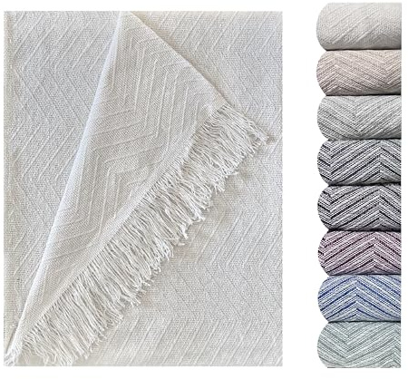 GFD Textiles - Colcha Multiusos Espiga Beige/Blanca (180x260 cm) – Manta Cubrecama Amplia, Protector Sofá Gran Cobertura Algodón | Plaid Decorativo para Cama Matrimonial o Sofá 3 Plazas
