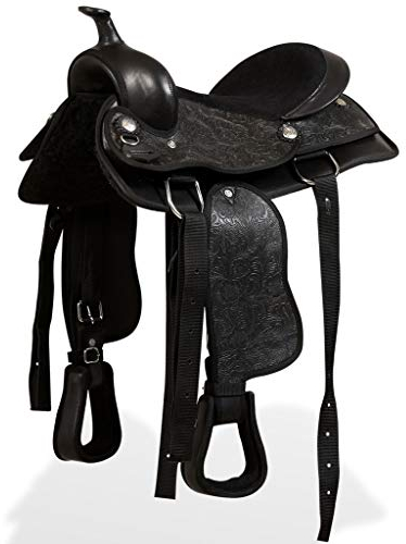 Tidyard Western-Sattel, Halfter & Brustblatt Echtleder 13 Schwarz