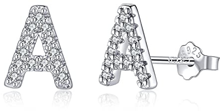 TIZU 925 sterling silver bokstäver örhängen, initiala örhängen flickor och kvinnor födelsedagspresenter, Kubisk zirkonia Sterlingsilver, Kubisk zirkonia