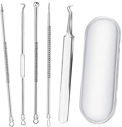 Smukdoo Blackhead Remover Tool Set, 5 PCS Curved Tweezer Blackhead Removal Tools, Pimple Spot Popper Removal Tool