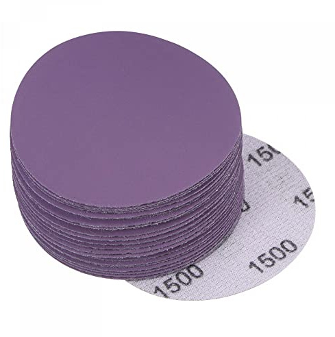 sourcing map 30 discos de lijado morados de 3 pulgadas, grano 1500, gancho y bucle, papel de lija profesional de óxido de aluminio, pulido húmedo y seco para acabado de pintura de madera y metal