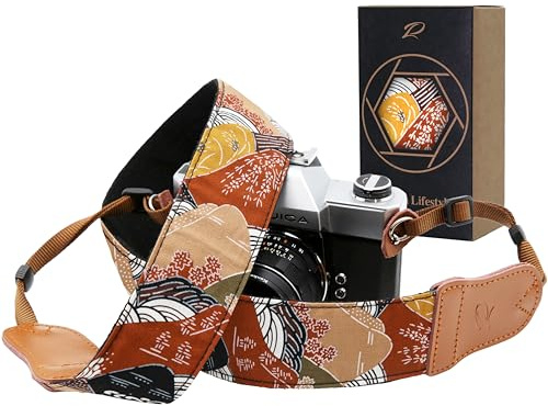 Padwa Lifestyle Sangle Appareil Photo - Extrémités en Cuir de Vachette Ddouble Couche,Sangle D'appareil Photo en Coton Brodé de 2,Bandoulière Photographe Réglable Pour Tous Les Appareils Photo DSLR