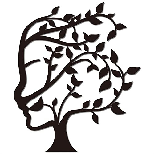 CREATCABIN Wandkunst Aus Metall Baum des Lebens Menschliches Dekor Zum Aufhängen Ornamente Wandkunst Skulptur Schild Abstraktes Kunstwerk Zuhause Wohnzimmer Garten Büro Dekoration Geschenk Schwarz