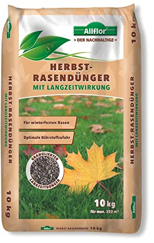 Allflor Herbst-Rasendünger 10kg Beutel I Zur Stärkung der Gräser I Optimale Nährstoffzufuhr I Macht den Rasen winterfest I füllt Kalidepot auf I Ideal für Spätsommer & Herbst