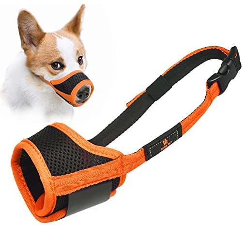 Maulkorb für Hunde, Maulkorb mit Klettverschluss Weich, Verhindert Beißen, Sicher Atmungsaktives Bellen und Kauen, mit Verstellbarer Schlaufe, Atmungsaktives Mesh - Orange, S