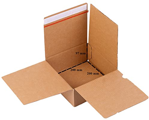 smiley pack 60 Stück Automatikboden Karton 195 x 195 x 87 mm | Fix Aufrichtekarton mit Selbstklebeverschluss und Aufreißfaden – Versandschachtel & Versandbox