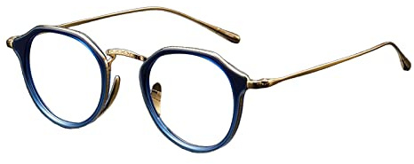 MagiDeal Monturas de Gafas de Titanio Puro Vintage clásicas, monturas de anteojos Ligeras de Gran tamaño con Borde Completo, monturas de Gafas para Hombres y, Azul y Dorado
