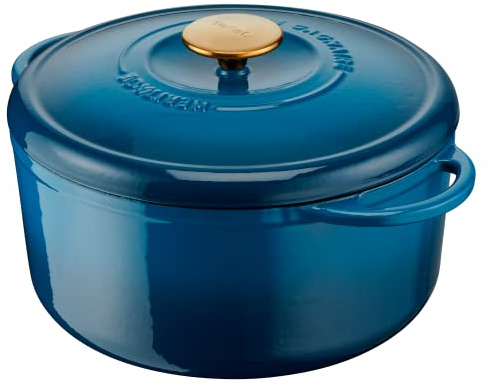 Tefal Pierre Gagnaire Cocotte en fonte d'acier dia 25 cm, 5 L, Induction, Couvercle spécial condensation, Rétention de chaleur, Mijotés, Cuisson douce, Caramélisation, Héritage Bleu Alpes E2610404