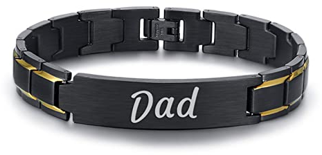 Bishilin Armband mit Gravur, Armbänder Herren Edelstahl Schild mit Name Dad Männer Armband 21.5 cm Partnerarmband Personalisiert Schwarz