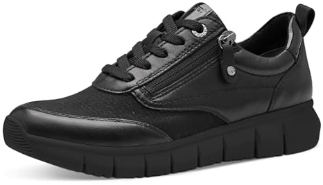 Tamaris Comfort Damen Sneaker flach aus Leder mit Reißverschluss, Schwarz (Black), 38 EU