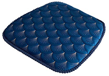 Stuhlkissen 45x45 mit BäNdern, Sitzpolster Esszimmerstuhl, Sitzkissen für StüHle Zum Binden, Waschbar Samt Sitzpolster Gartenstuhl Hautfreundlich Schmutzabweisend Nicht Verblassend, Trapez Marineblau