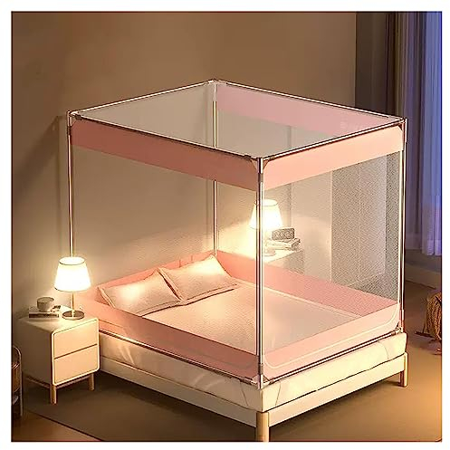 LONONE Moskitonetz, Bettrahmen, Vorhang, Baldachin, 4 Ecken, Pfosten, Himmelbett für Schlafzimmer, Bettnetz, Baldachinrahmen für Kinder und Erwachsene,Rosa,King