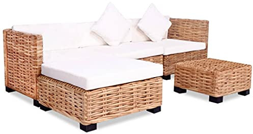 MNISDFL Terrassenmöbel Gartensofa Möbelsets Gartenlounge Set Loungemöbel Sofagarnitur 14-TLG. Natürliches Rattan