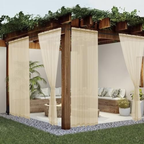 Youleyar Cortinas traslúcidas para Exteriores para Patio, Impermeables, 2 Paneles, Aspecto de Lino, Bolsillo para cortinero, Cortina de Gasa para Interiores, Sala de Estar, Dormitorio, Porche,