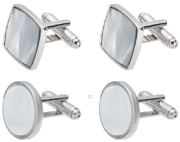 WADORN 2 Paar Manschettenknöpfe Aus Naturmuschel, 2 Farben 18 mm Flache Runde Manschettenknöpfe 17 mm Quadratische Stein-Manschettenknöpfe Für Herren-Französisches Hemd, Accessoires Für Hochzeit