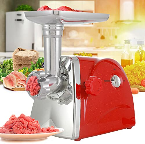 DSYOGX Hachoir à viande électrique, 800 W, hachoir à viande hachée, remplissage de saucisses, rouge, avec filet à 3 lames, machine à pâtisserie pour viande et saucisses