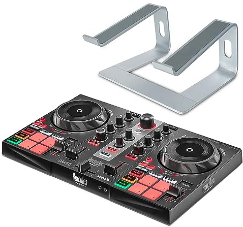 Hercules DJControl Inpulse 200 MK2 2-Deck DJ-Controller Mischpult + keepdrum Laptopständer Silber
