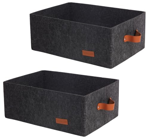 Unictop Filz Aufbewahrungsbox,2er Set Stabiler Filzkorb,Faltbar, mit Zwei Weichen Griffen,für Kleidung, Handtücher, Accessoires und Kinderspielzeug aufzubewahren