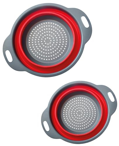 Westmark 212222E6 Lot de 2 passoires pliables en plastique de 22 cm de diamètre et 18,5 cm de diamètre - Anthracite/rouge