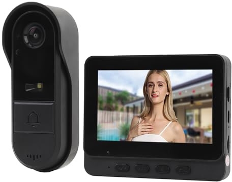 Sonnette Vidéo sans Fil avec Moniteur, Caméra de Sonnette à écran Couleur 1080P 4,3 Pouces, Interphone Bidirectionnel Vision Nocturne IP65 étanche, Système D'interphone Vidéo,