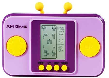 TAQY Kreativitäts Handheld Spielkonsole aus Bausteinen Retro-Stil 26 Bausteinspiele Einstellbares Level/Geschwindigkeit ​​ Weiche Silikonknöpfe Panzerschlacht Elektronisches Spielzeug (Purple)