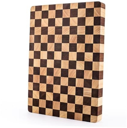 Planche à découper en bois avec motif damier - Planche à fromage pour viande et fruits 42x30x2,5cm