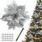 Bacucine 24PCS Poinsettia Flower Glitter Artificial Christmas Flowers with Clips Stems Poinsettias Christmas Decorations for Home Christmas Tree Decorations Party Wreath Christmas Decor (Silver)