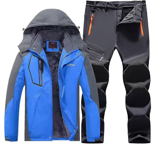 Tuta da sci da uomo a due pezzi - Set da sci da uomo 2 pezzi Set di abbigliamento da sci all'aperto Impermeabile Antivento Traspirante Tuta da sci con cappuccio Giacca in Softshell Impermeabile Tuta
