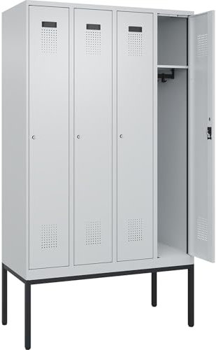 C + P Möbelsysteme C+P | Spind Evolo Plus | 4 Abteile | lichtgrau | B 1200 mm | mit schmalen Füßen | Zylinderschloss