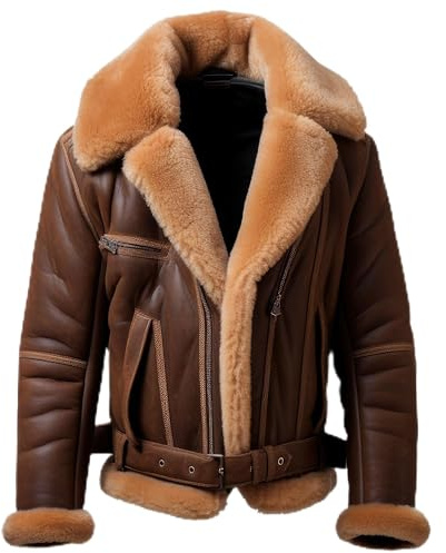 Herren B3-Bomberjacke, Lammfell-Revers, Pelz, Lederjacke, Mantel, Seitentaschen, Luftfahrt, Echtlederjacken