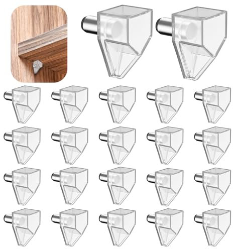 Foyods 22 staffe per mensole in plastica trasparente, supporto per mensole da 5 mm, staffa per mensole con perno in acciaio, supporto per mensole, per mobili da cucina, librerie,