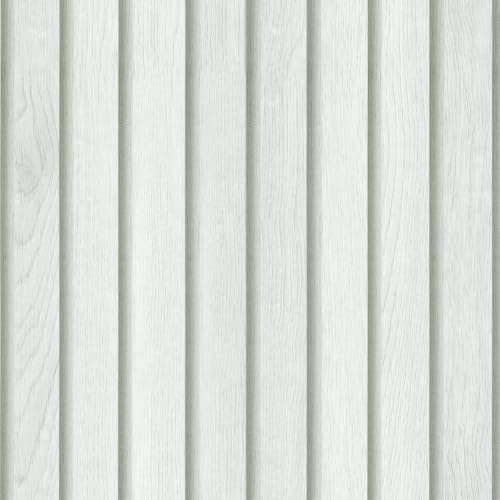 VaryPaper Wood Effect Vinyl Self Adhesive Grey White Wood Panel Wallpaper 40cmx800cm Sticky Back Plastic 3D Wooden Slat Wallpaper for Living Room Bedroom Worktops Cupboard Vinyl Wrap for Furniture